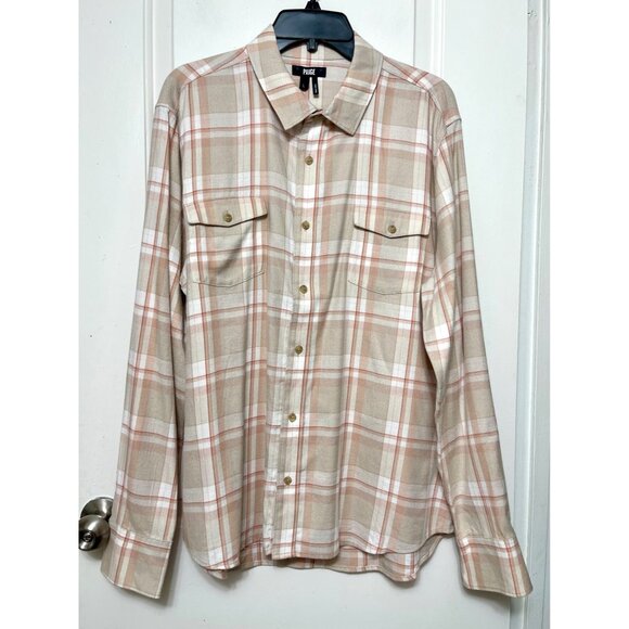 PAIGE Everett Plaid Flannel Button-Up Shirt Size L - Picture 2 of 7